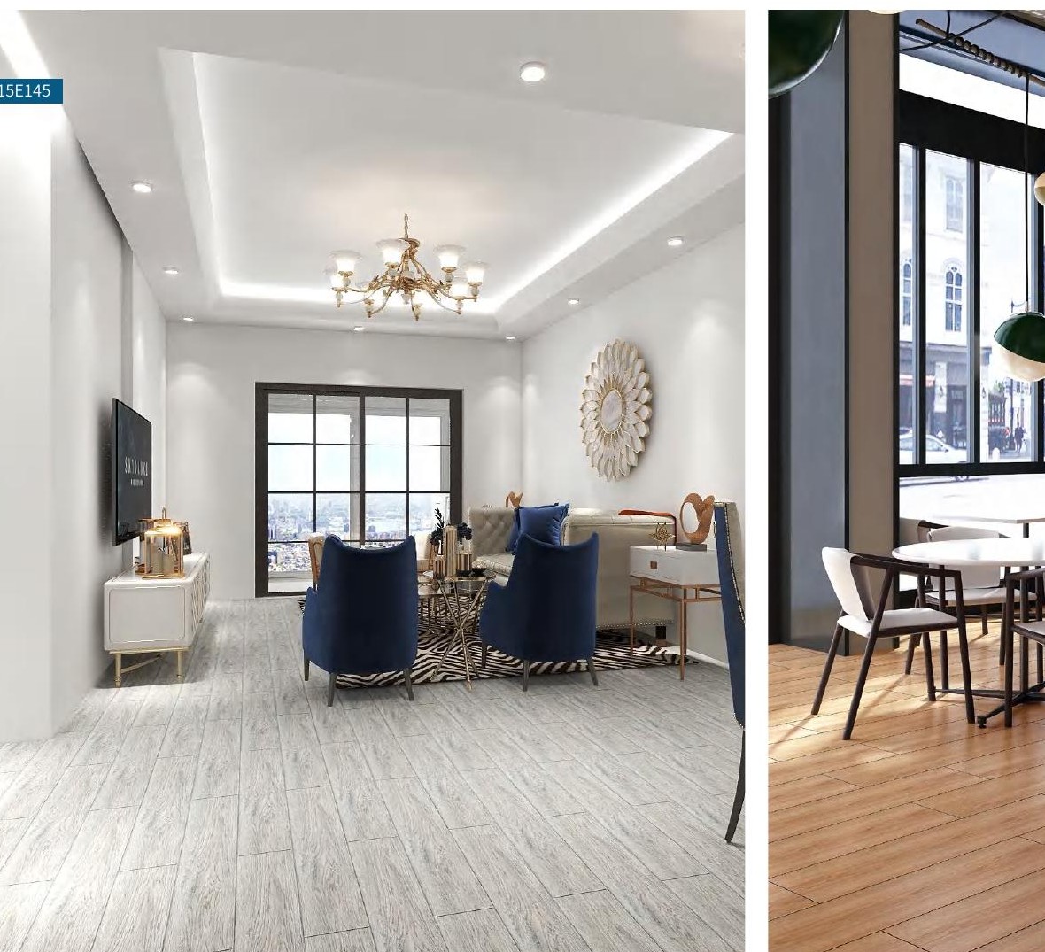 Carrelage effet bois dans une salle à manger